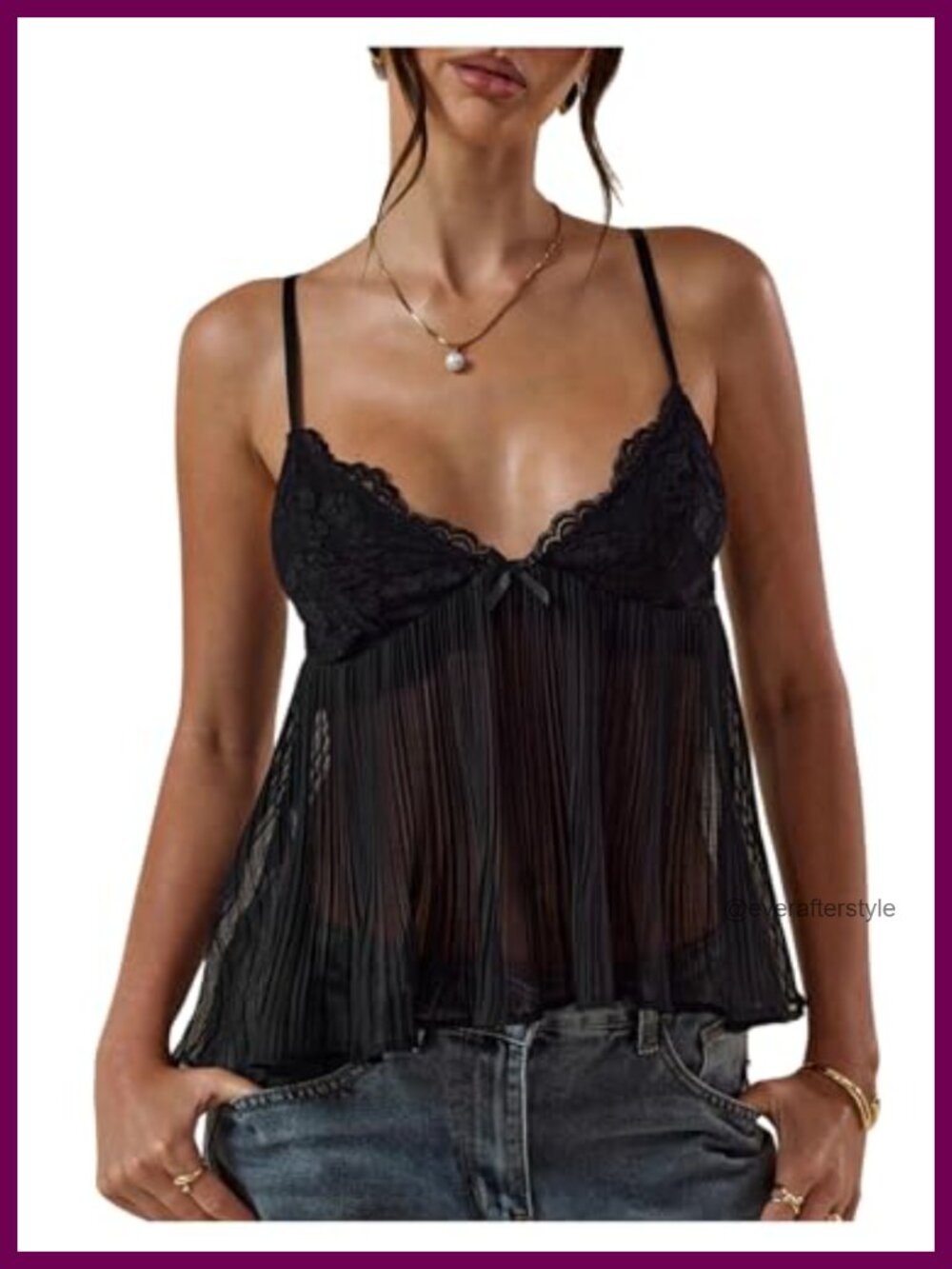 Women's Lace Deep V-Neck Sheer Peplum Cami Top Sleeveless Summer